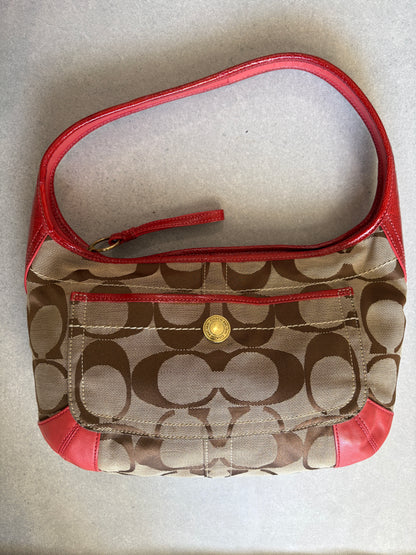 Coach Beige Monogram with Orange Trim Shoulder Bag