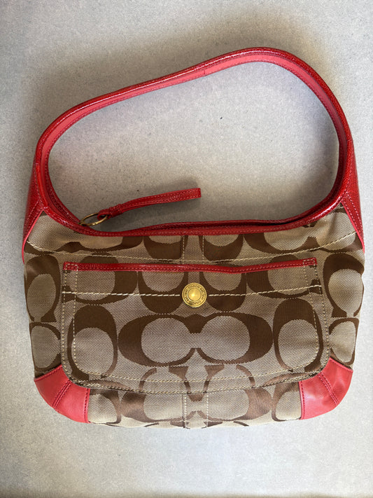 Coach Beige Monogram with Orange Trim Shoulder Bag