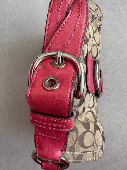 Coach Soho Signature Monogram with Pink Leather Shoulder Bag