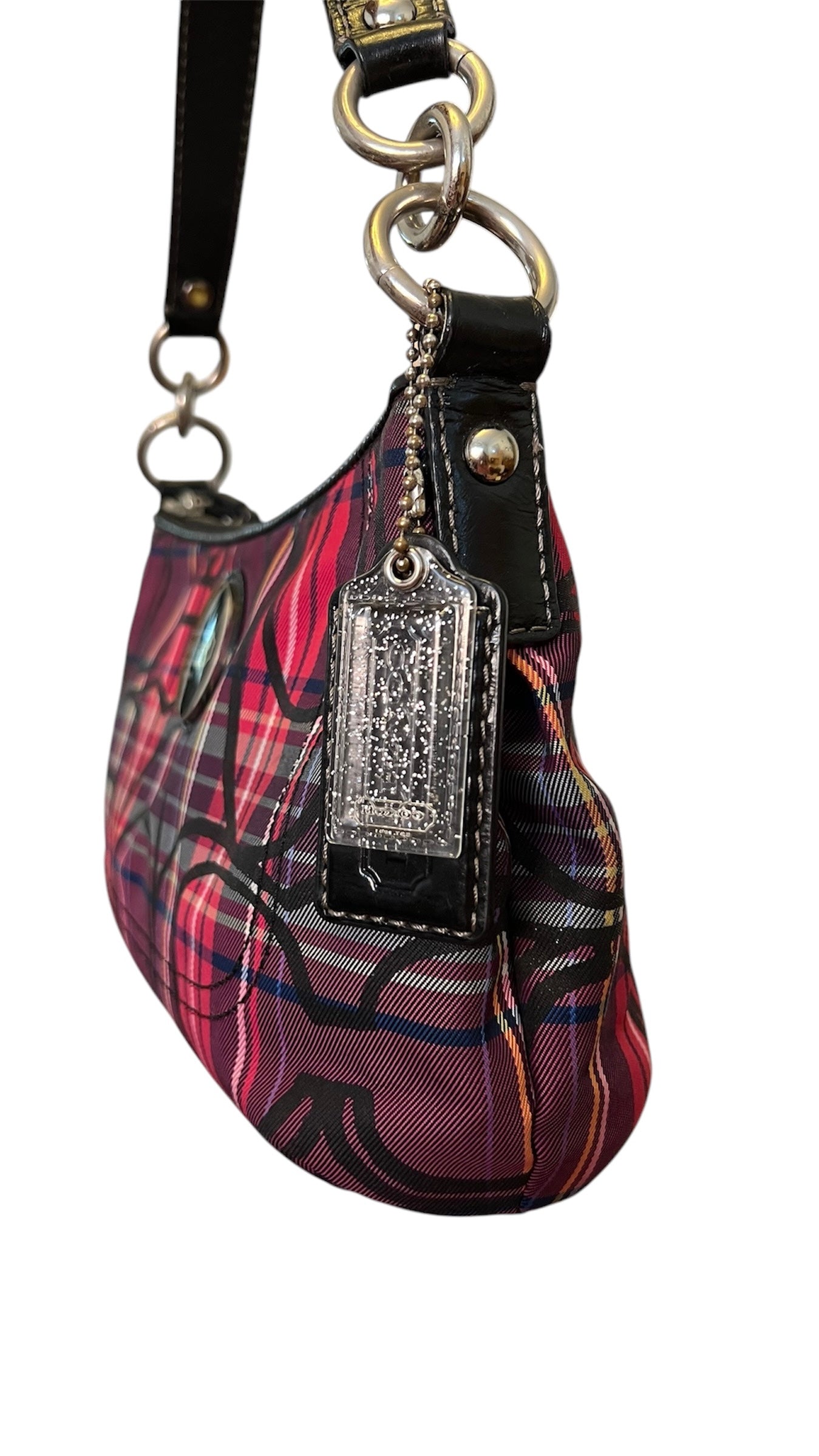 Coach Poppy Berry Tartan Plaid Shoulder Bag