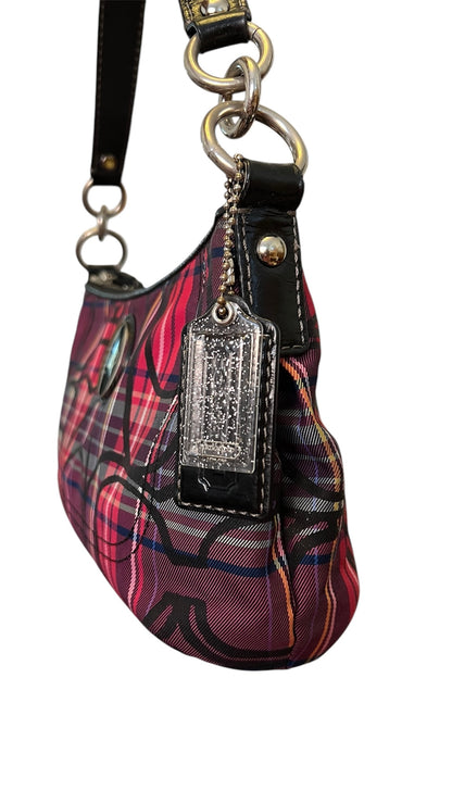 Coach Poppy Berry Tartan Plaid Shoulder Bag
