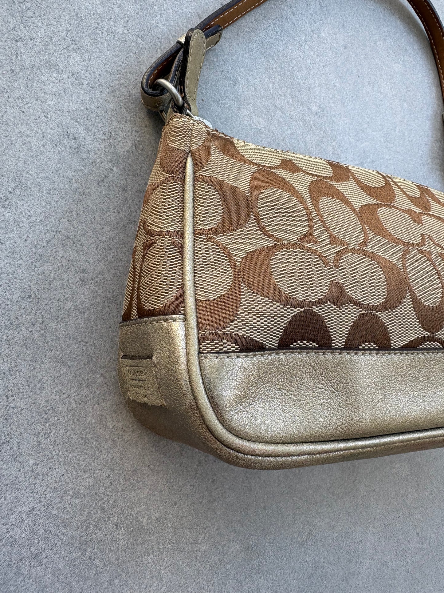 Coach Signature Demi Beige and Silver Shoulder Bag