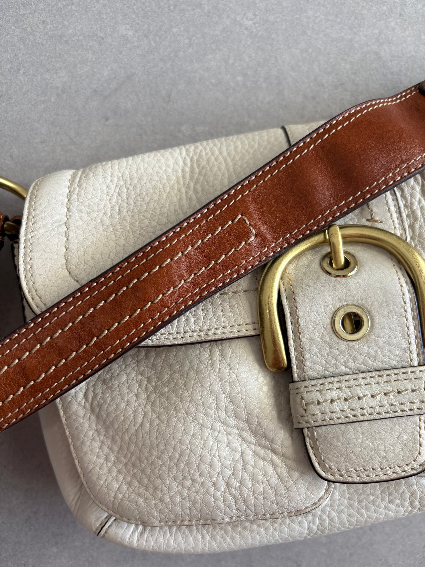 Coach Soho Legacy Cream and Brown Leather Shoulder Bag