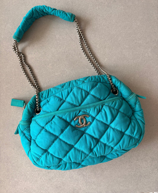 Chanel Turquoise Quilted Bubble Chain Bag