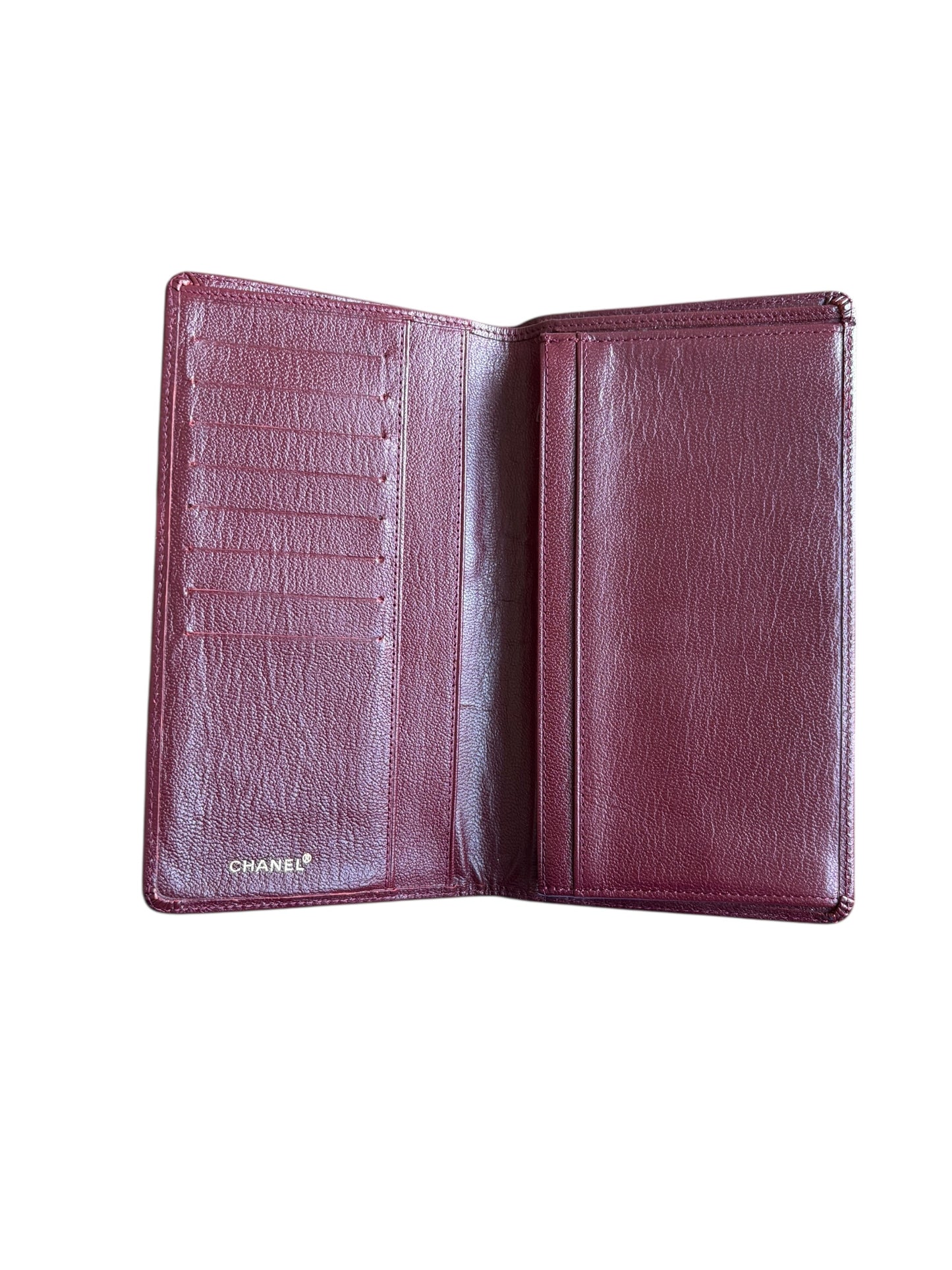 Chanel Maroon Lambskin Leather Long Wallet