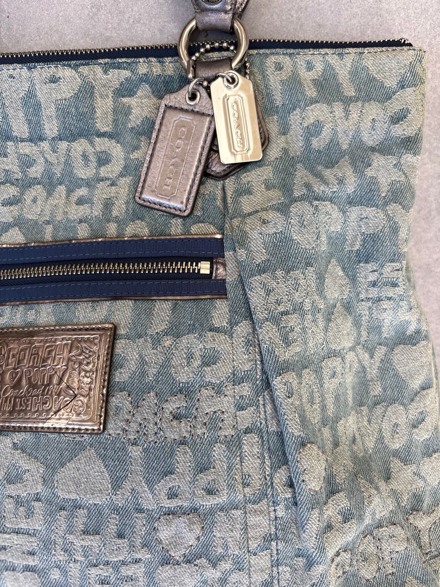 Coach Poppy Denim Tote Shoulder Bag