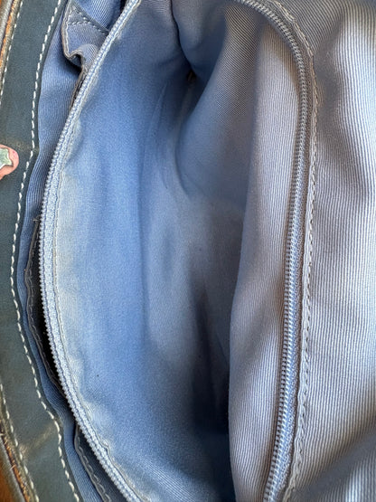 Coach Blue Suede and Canvas Optic Monogram Shoulder Bag