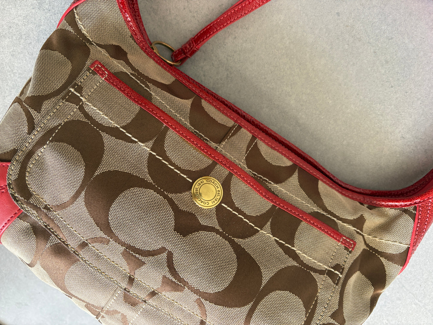 Coach Beige Monogram with Orange Trim Shoulder Bag