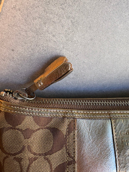 Coach East West Baguette Monogram Gold and Silver Shoulder Bag