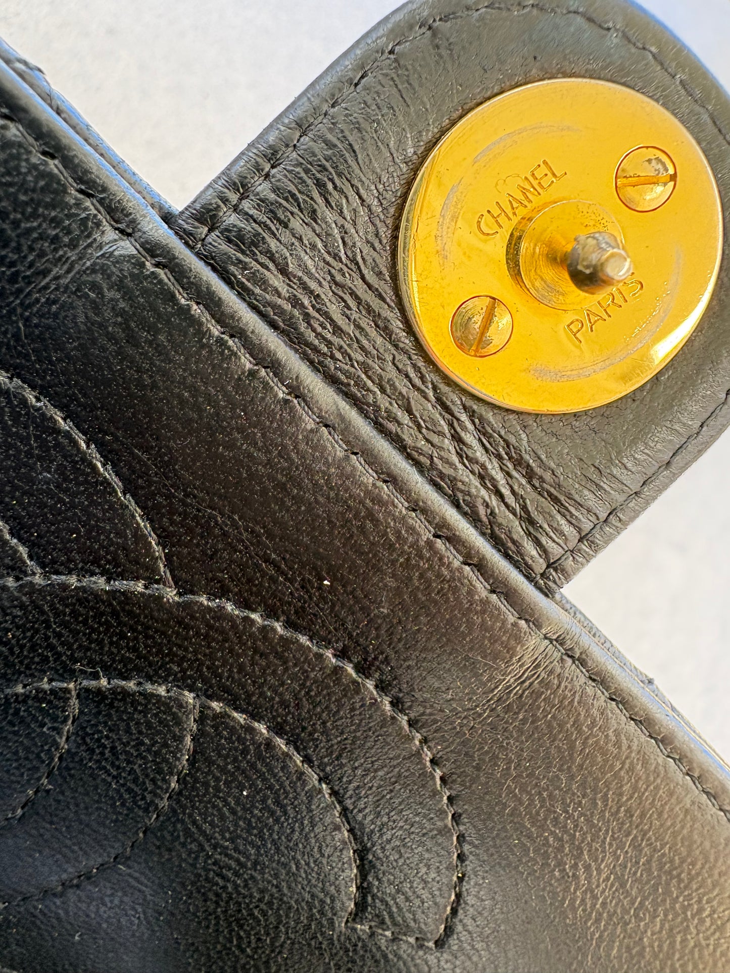 Chanel Classic Vintage Flap Black Lambskin Leather Shoulder Bag