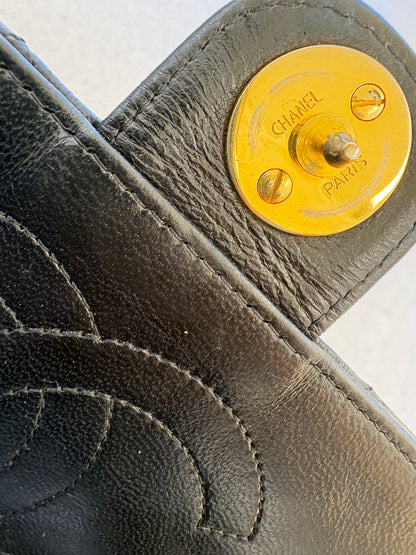 Chanel Classic Vintage Flap Black Lambskin Leather Shoulder Bag