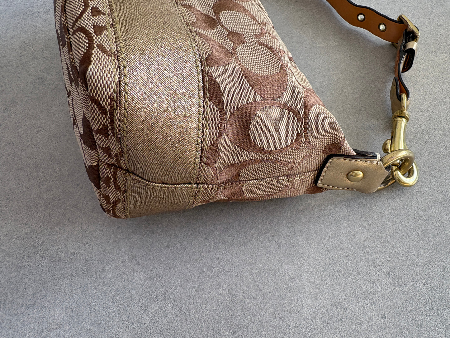 Coach Demi Beige and Gold Pouch