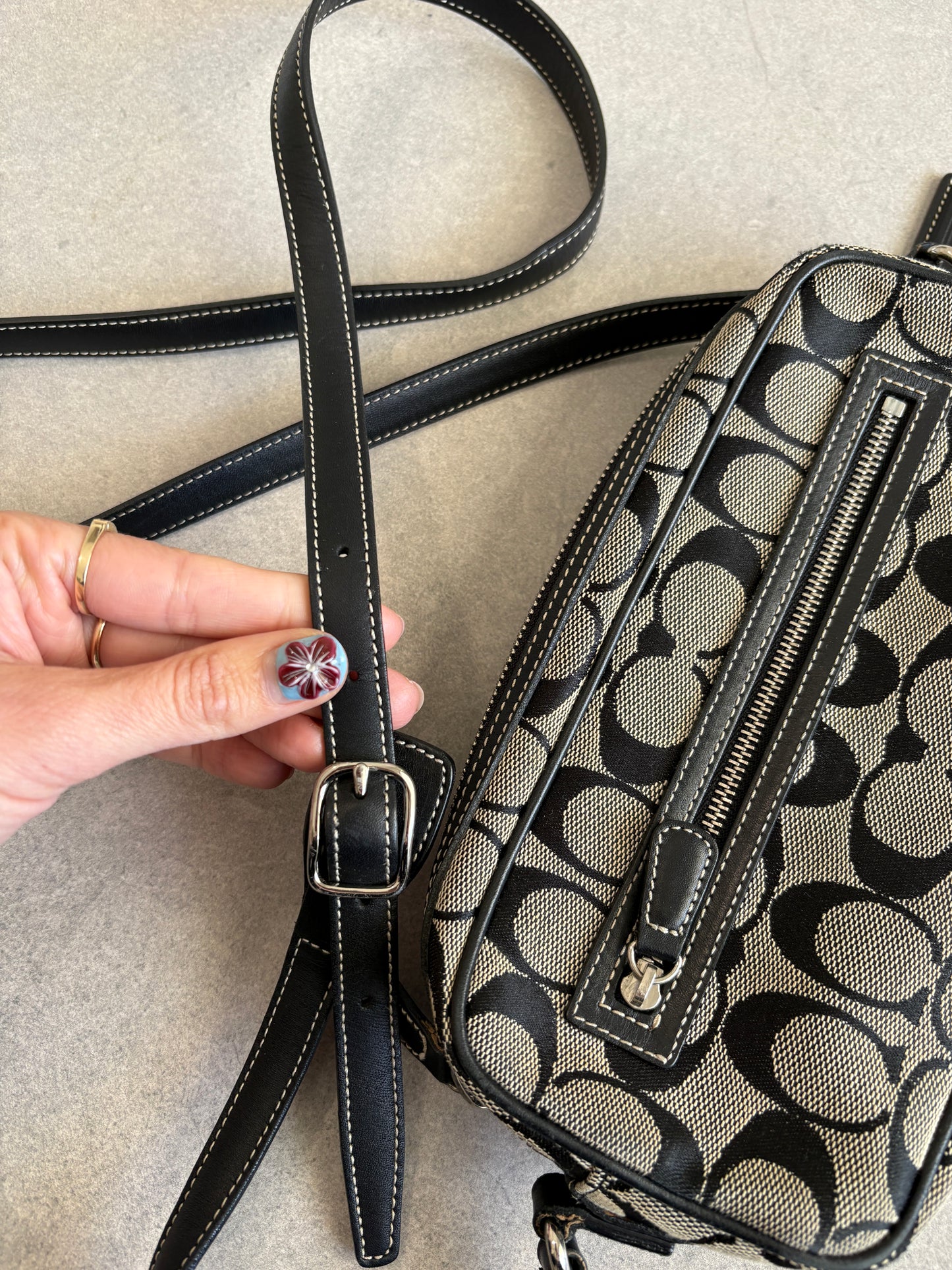 Coach Black and Grey Canvas Signature Crossbody Bag