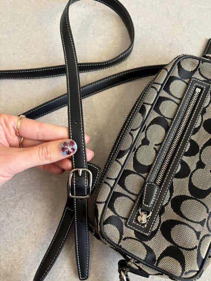 Coach Black and Grey Canvas Signature Crossbody Bag