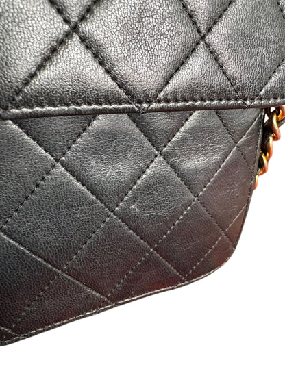 Chanel Classic Vintage Flap Black Lambskin Leather Shoulder Bag