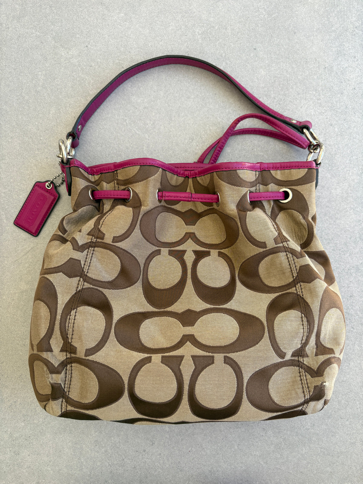 Coach Beige and Pink Monogram Two-way Shoulder Bag