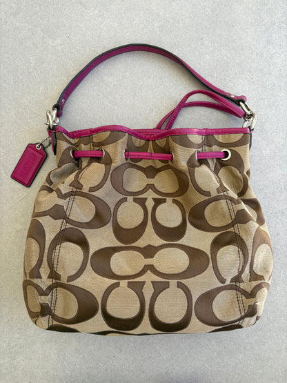 Coach Beige and Pink Monogram Two-way Shoulder Bag