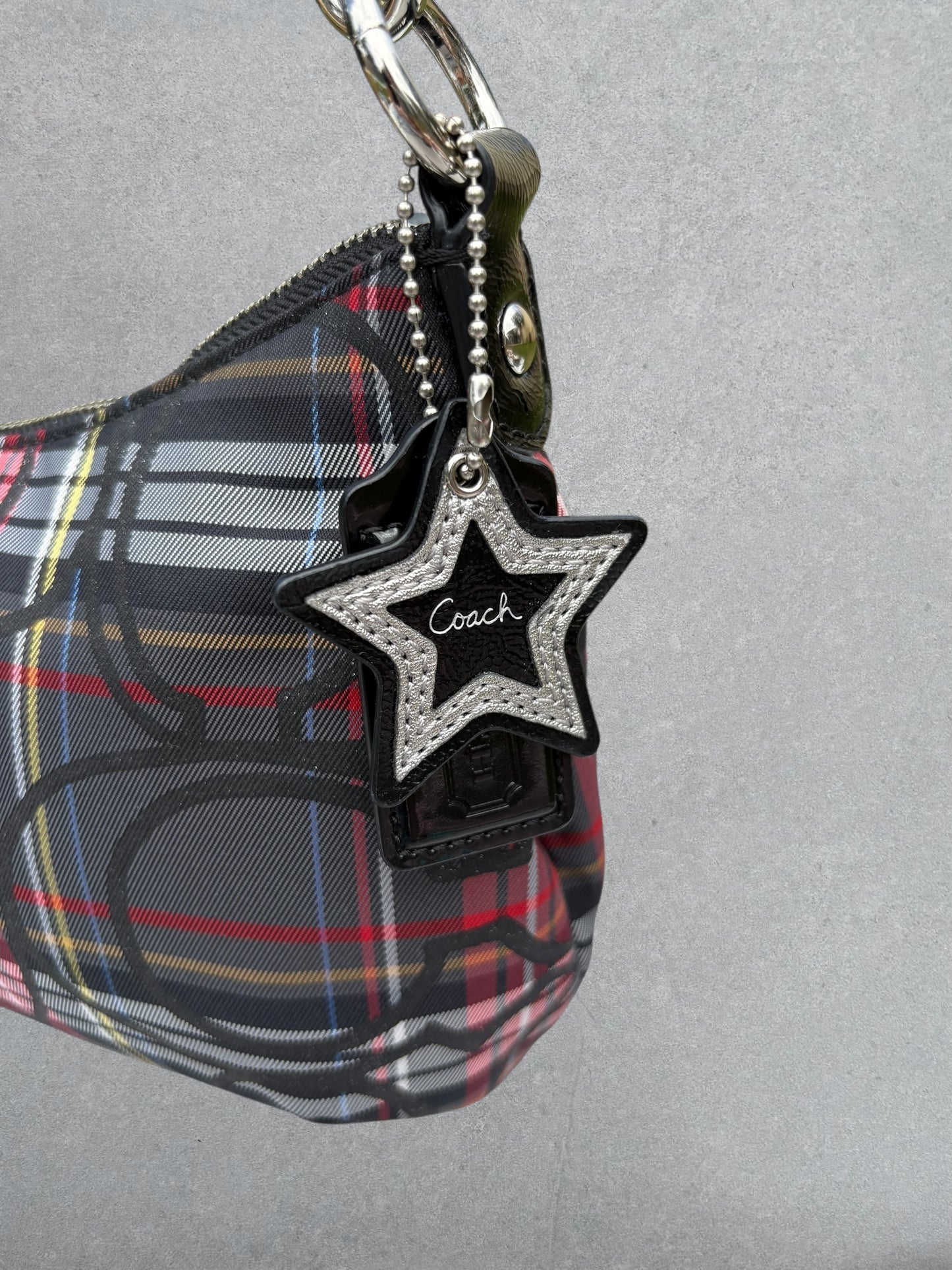 Coach Tartan Two-Way Handbag with Star Charm