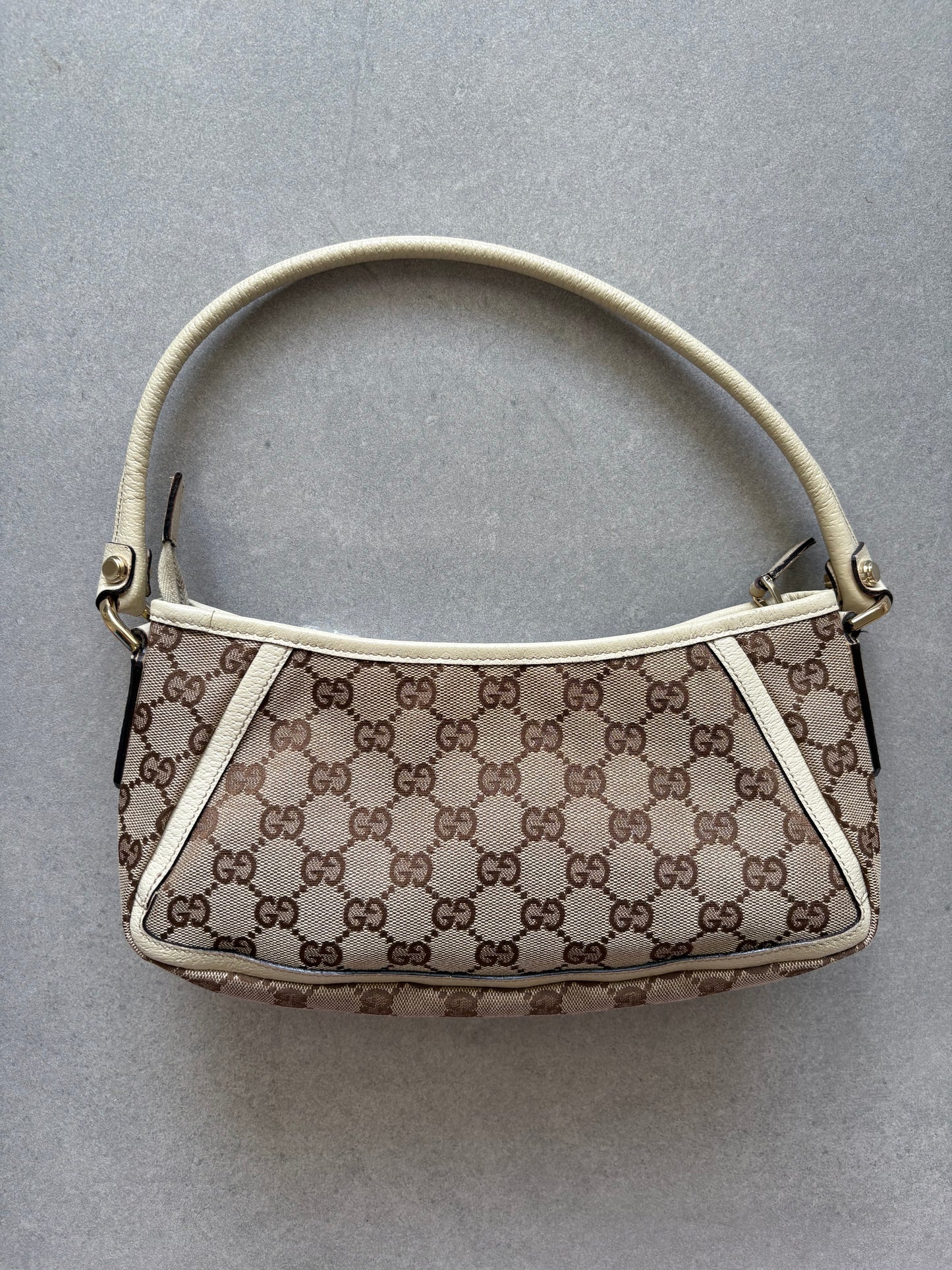 Gucci Abbey Canvas Pochette with White Trim and D-Ring