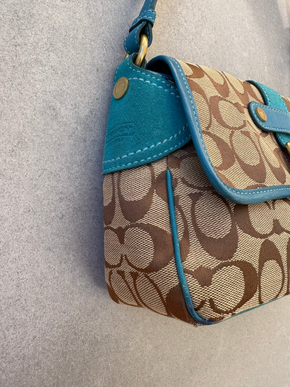 Coach Blue Suede Monogram Shoulder Bag