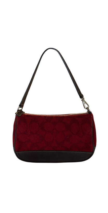 Coach Signature Red Demi Woolen Shoulder Bag