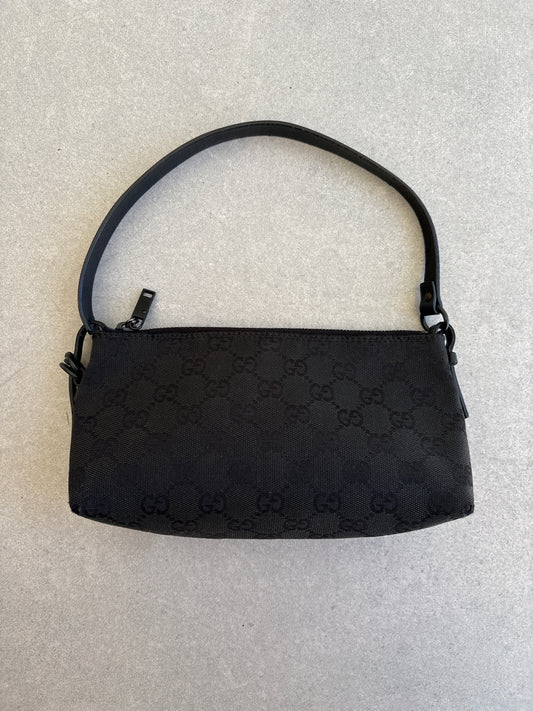 Gucci Black GG Canvas and Leather Pochette