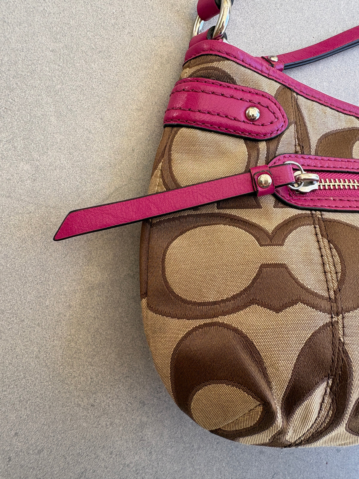 Coach Poppy Beige and Pink Monogram Shoulder Bag