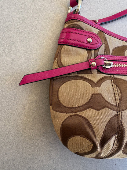 Coach Poppy Beige and Pink Monogram Shoulder Bag