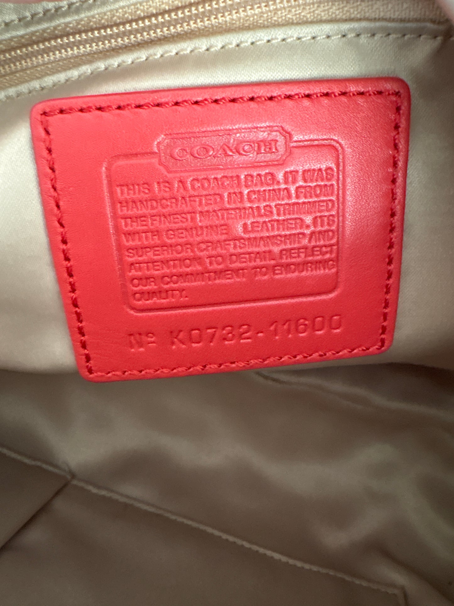 Coach Beige Monogram with Orange Trim Shoulder Bag