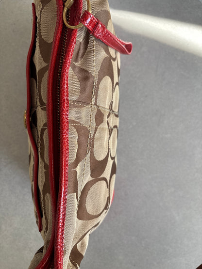 Coach Beige Monogram with Orange Trim Shoulder Bag