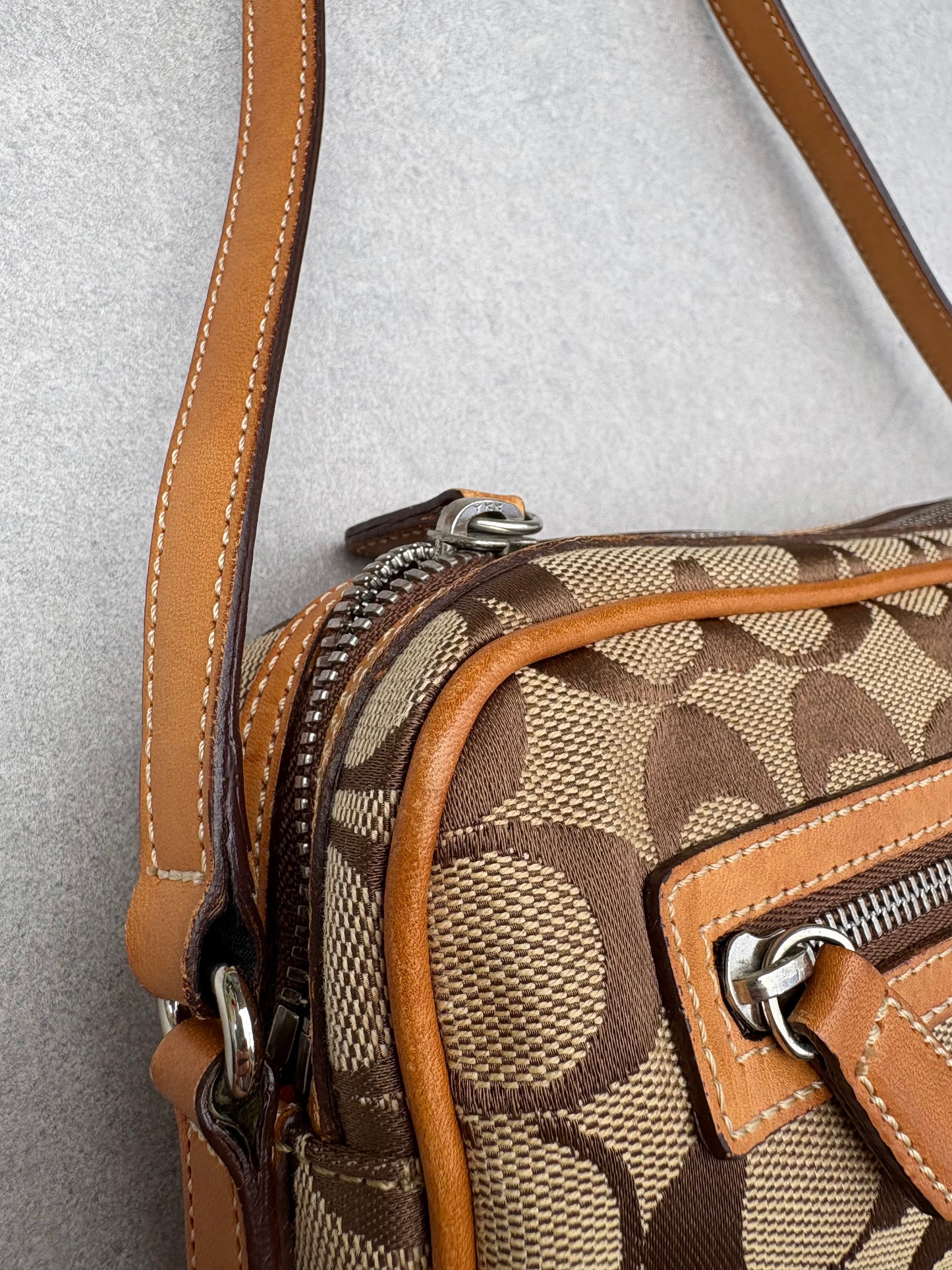 Coach Brown Canvas Signature Crossbody Bag