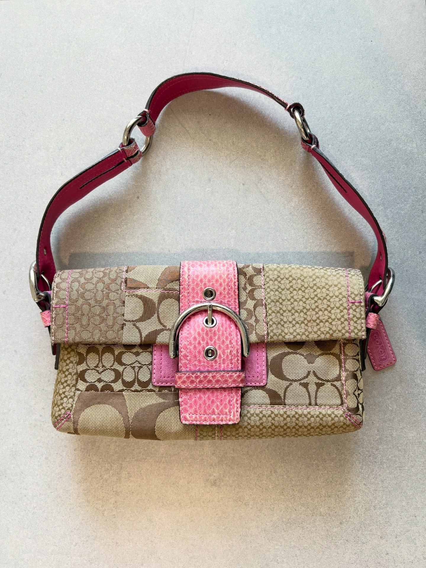 Coach Exotics Soho Patchwork with Pink Snakeskin Shoulder Bag