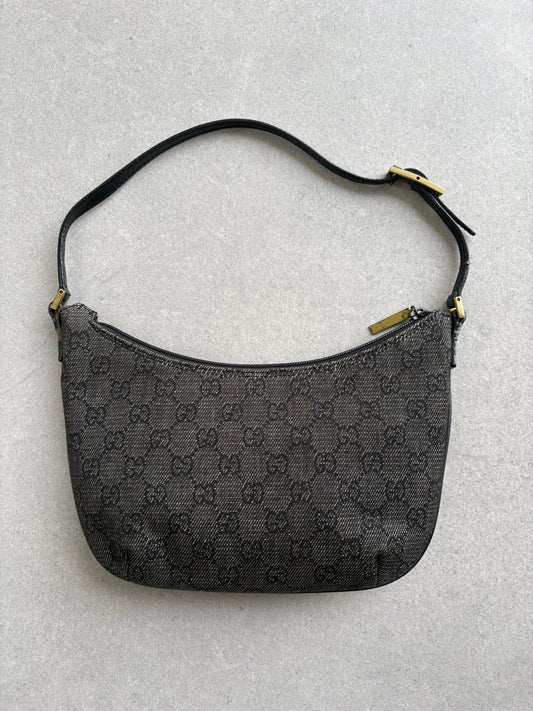 Gucci Black/Grey GG Canvas and Leather Shoulder Bag