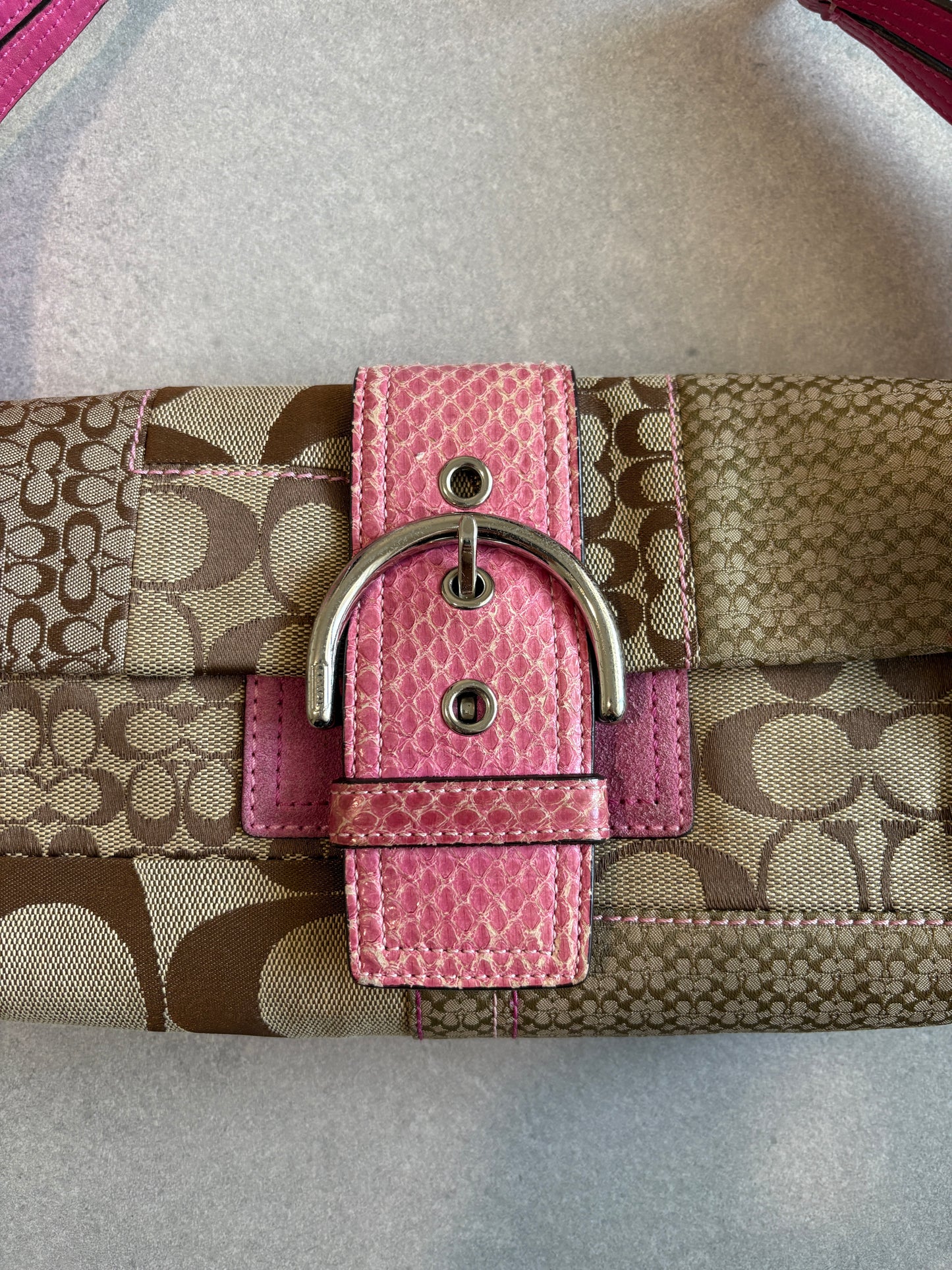 Coach Exotics Soho Patchwork with Pink Snakeskin Shoulder Bag