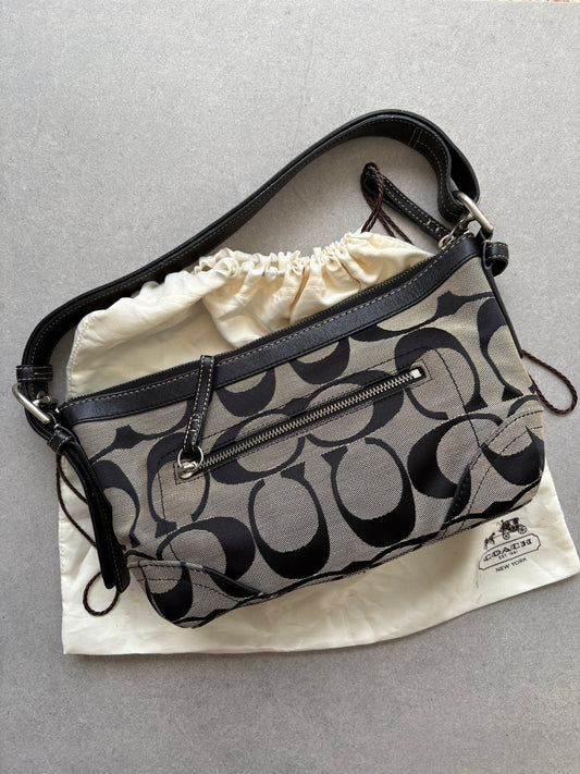 Coach Monogram East West Black and Grey Shoulder Bag