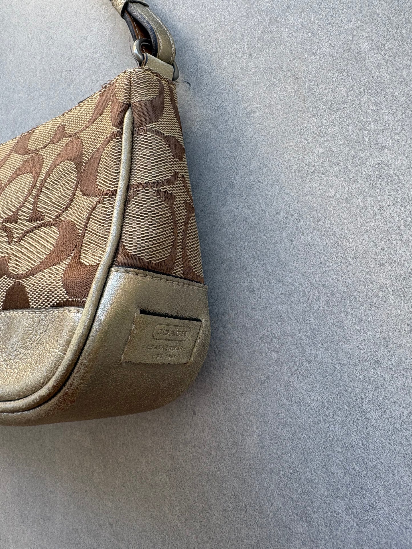 Coach Signature Demi Beige and Silver Shoulder Bag
