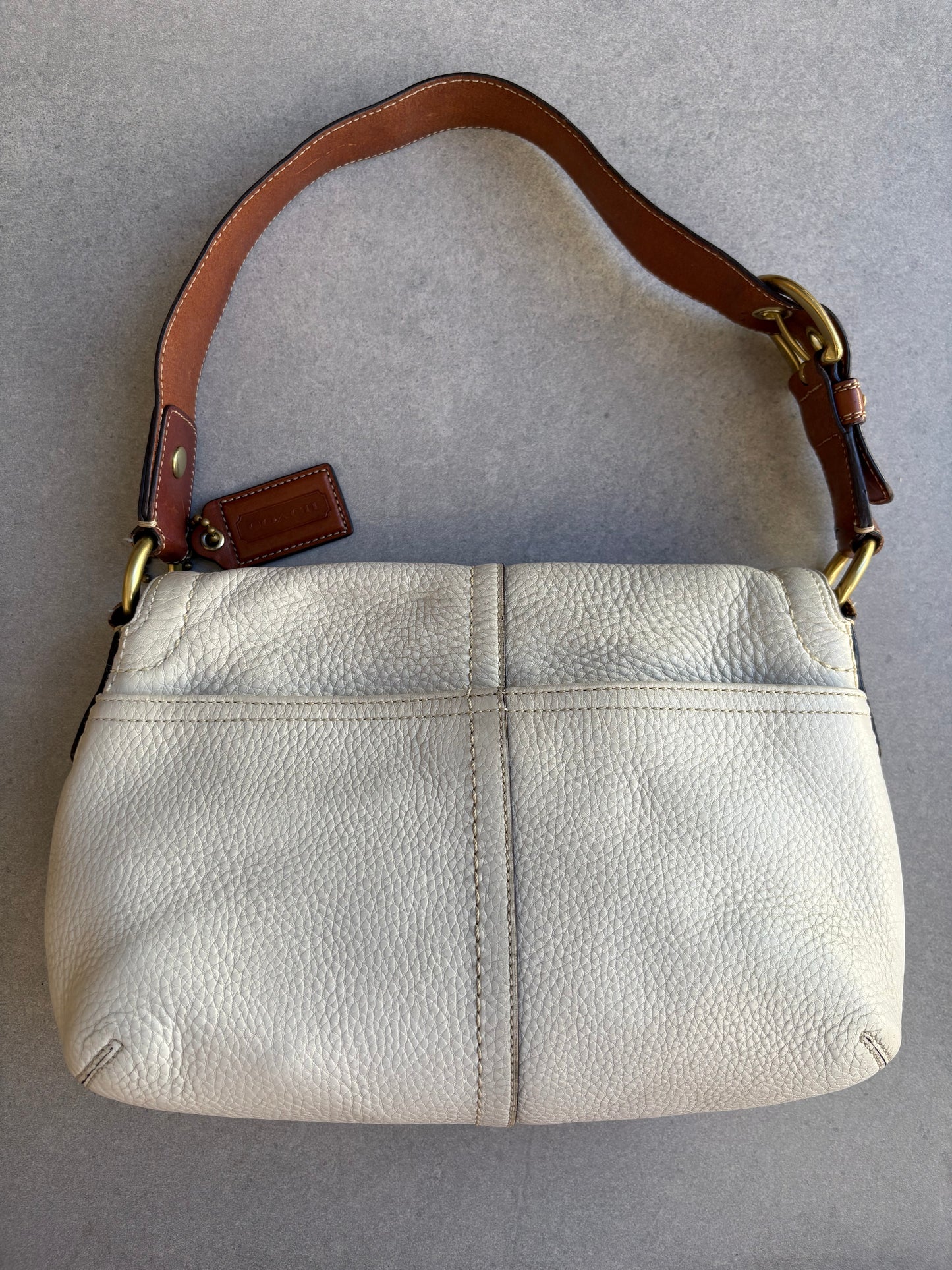 Coach Soho Legacy Cream and Brown Leather Shoulder Bag