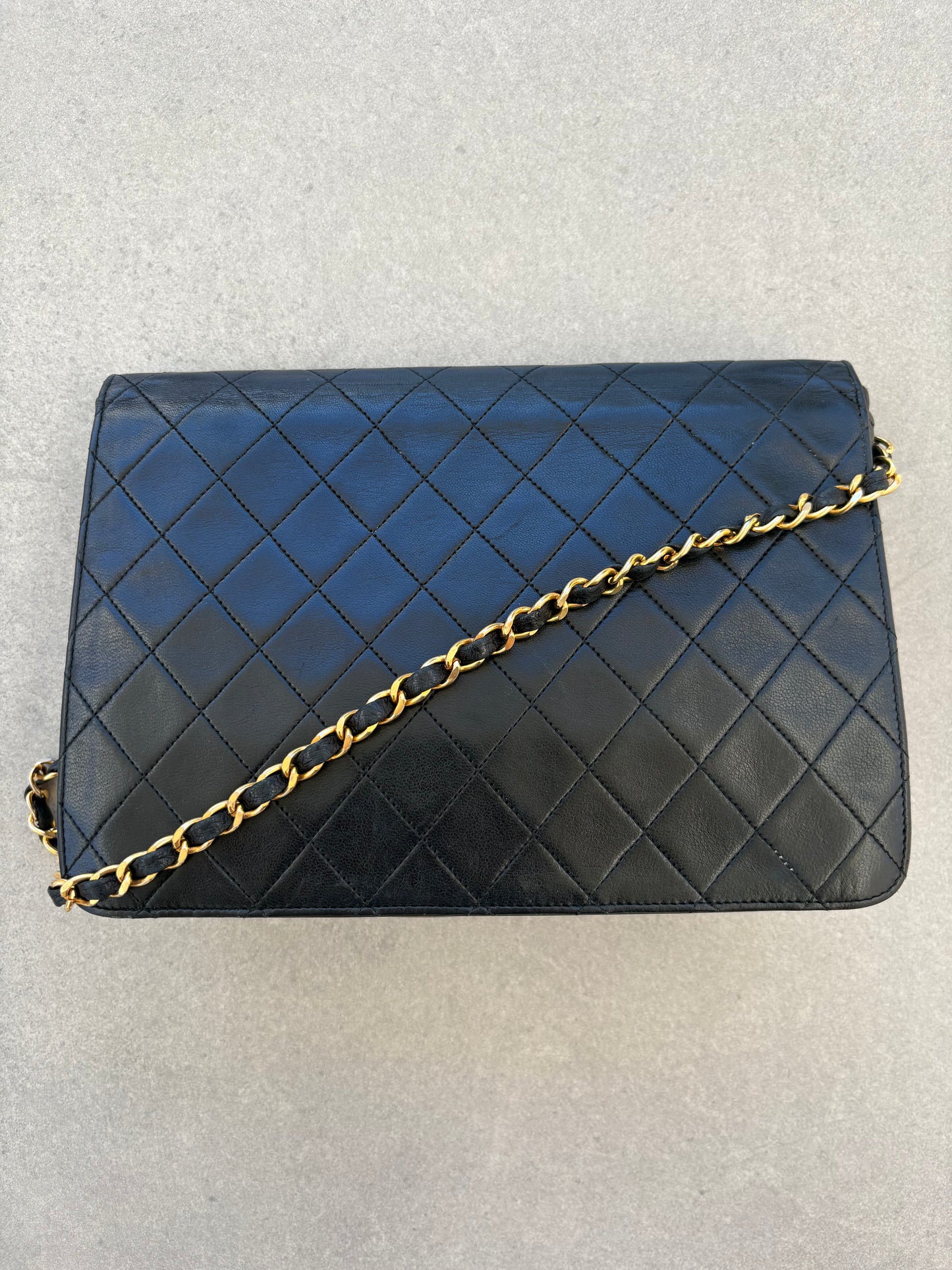 Chanel Classic Vintage Flap Black Lambskin Leather Shoulder Bag