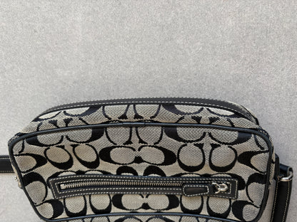 Coach Black and Grey Canvas Signature Crossbody Bag