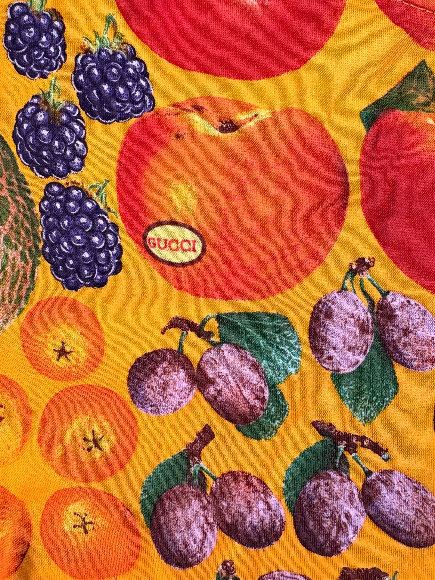 Gucci 1996 by Tom Ford Fruit Print Botanic Green Cotton T-Shirt