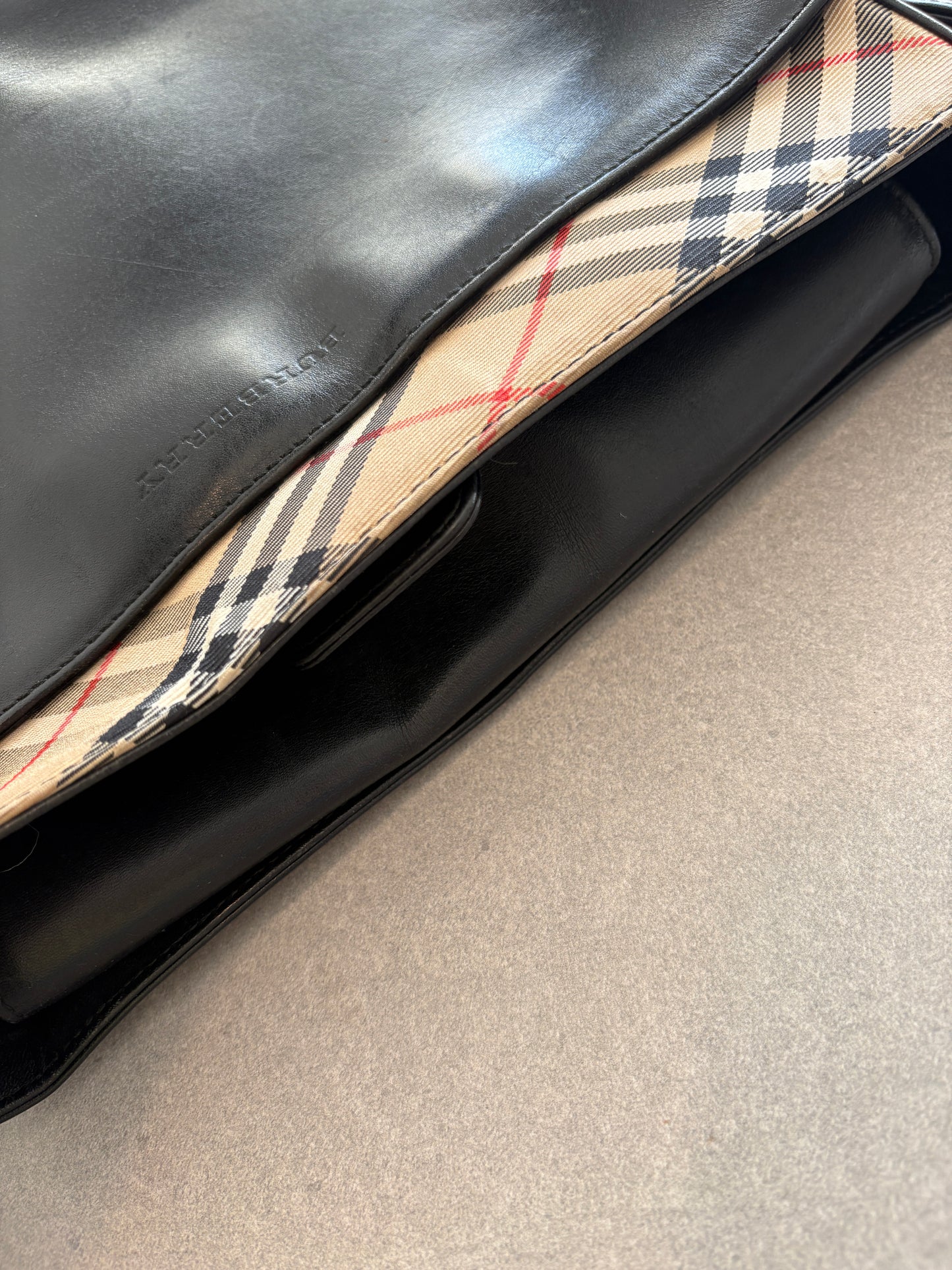 Burberry Beige Nova Check and Black Leather Shoulder bag