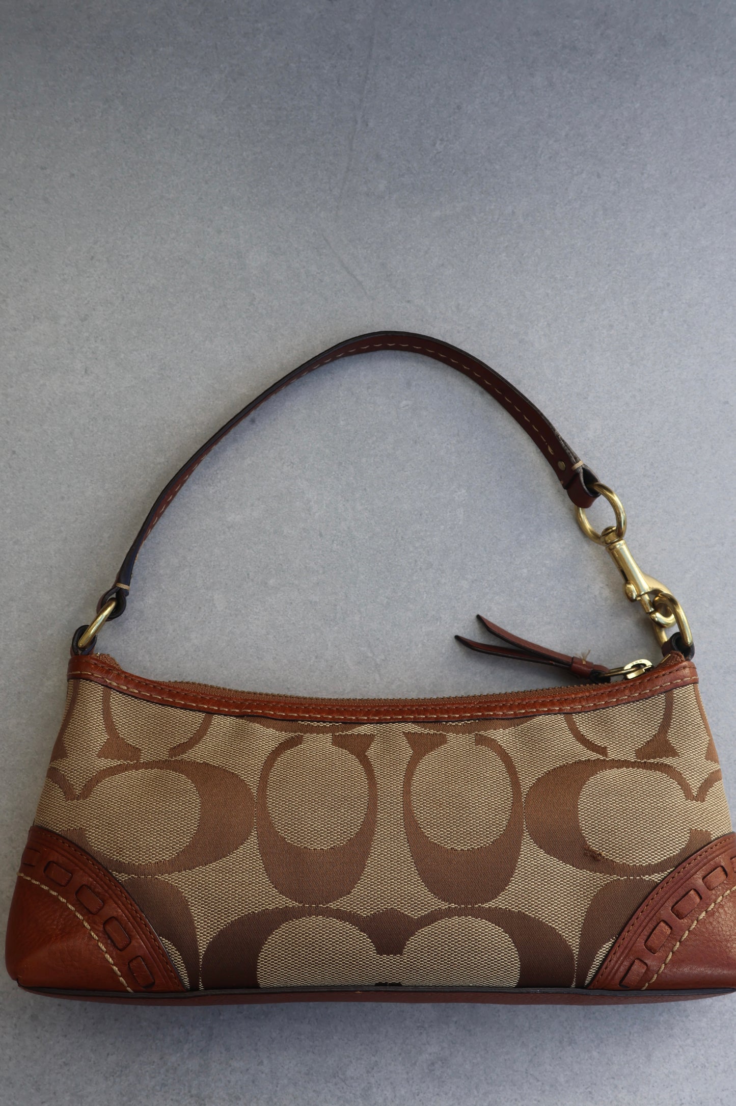 Coach Signature Tan and Brown Shoulder Bag