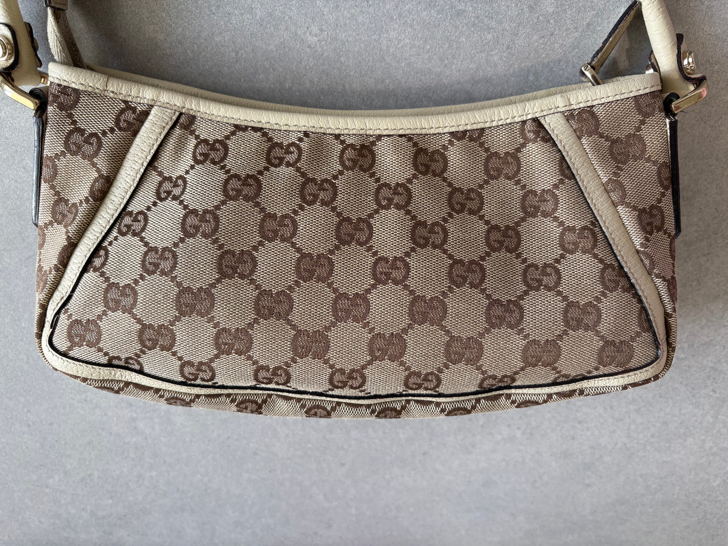 Gucci Abbey Canvas Pochette with White Trim and D-Ring