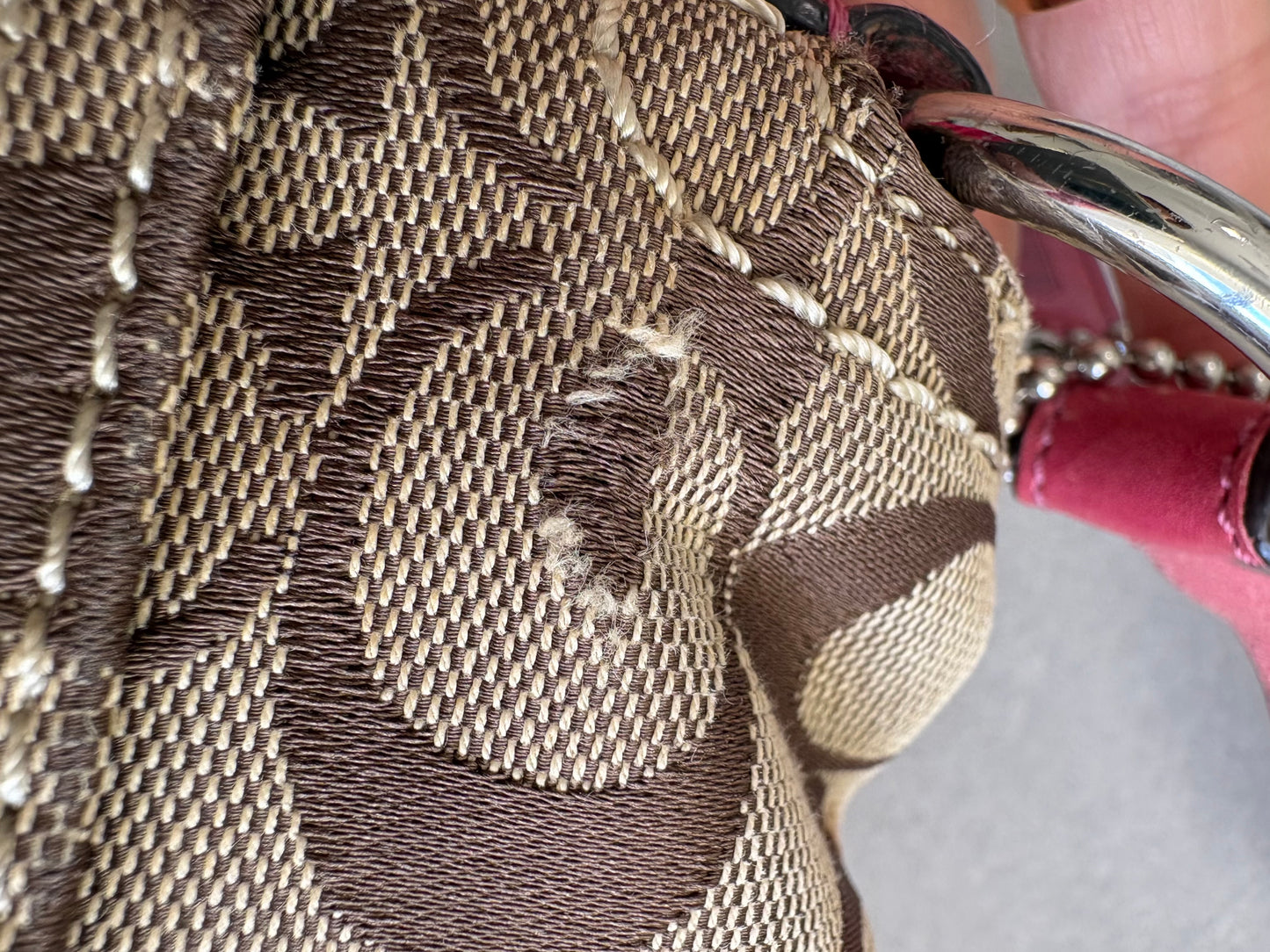 Coach Soho Signature Monogram with Pink Leather Shoulder Bag