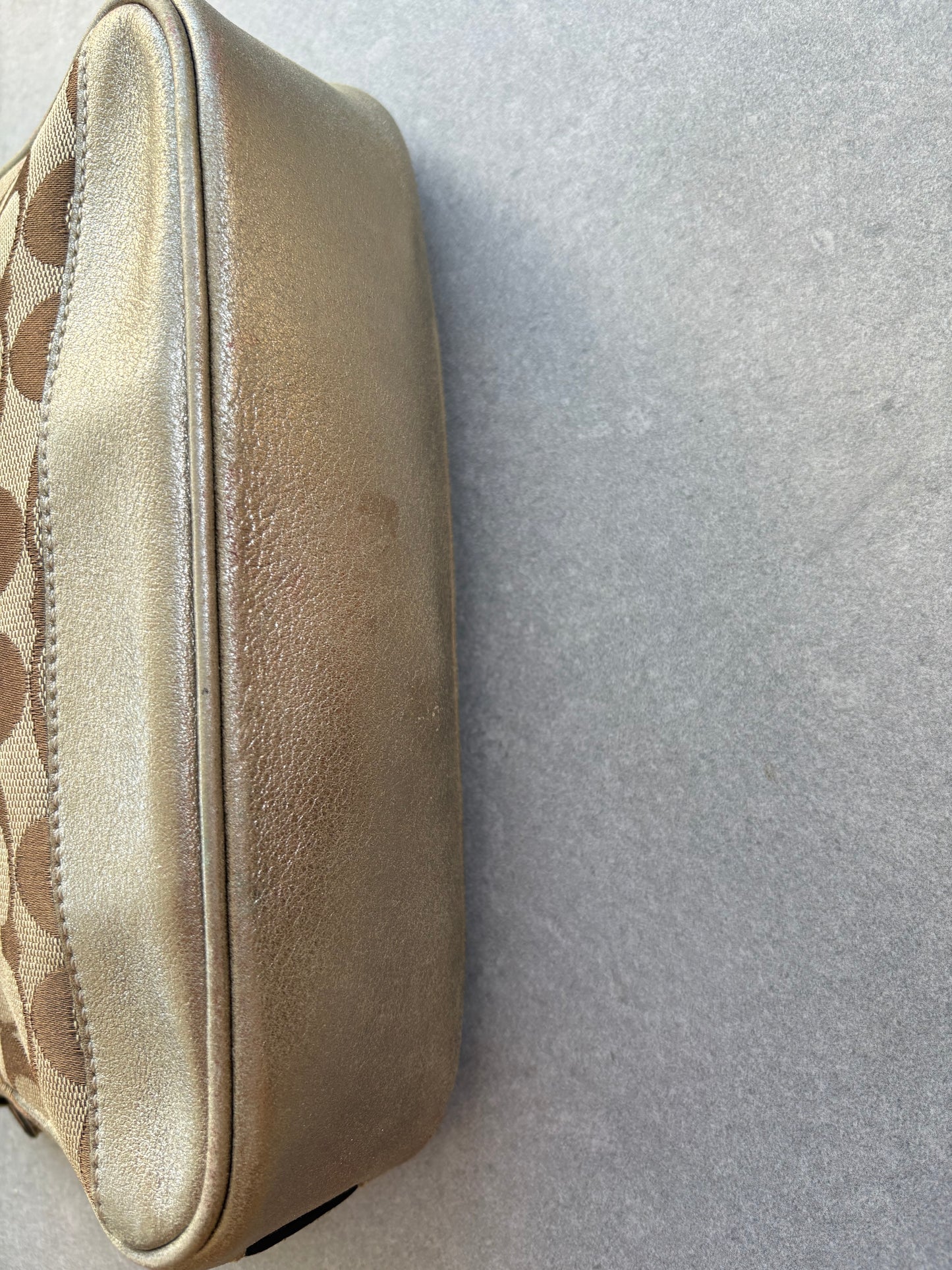 Coach Signature Demi Beige and Silver Shoulder Bag