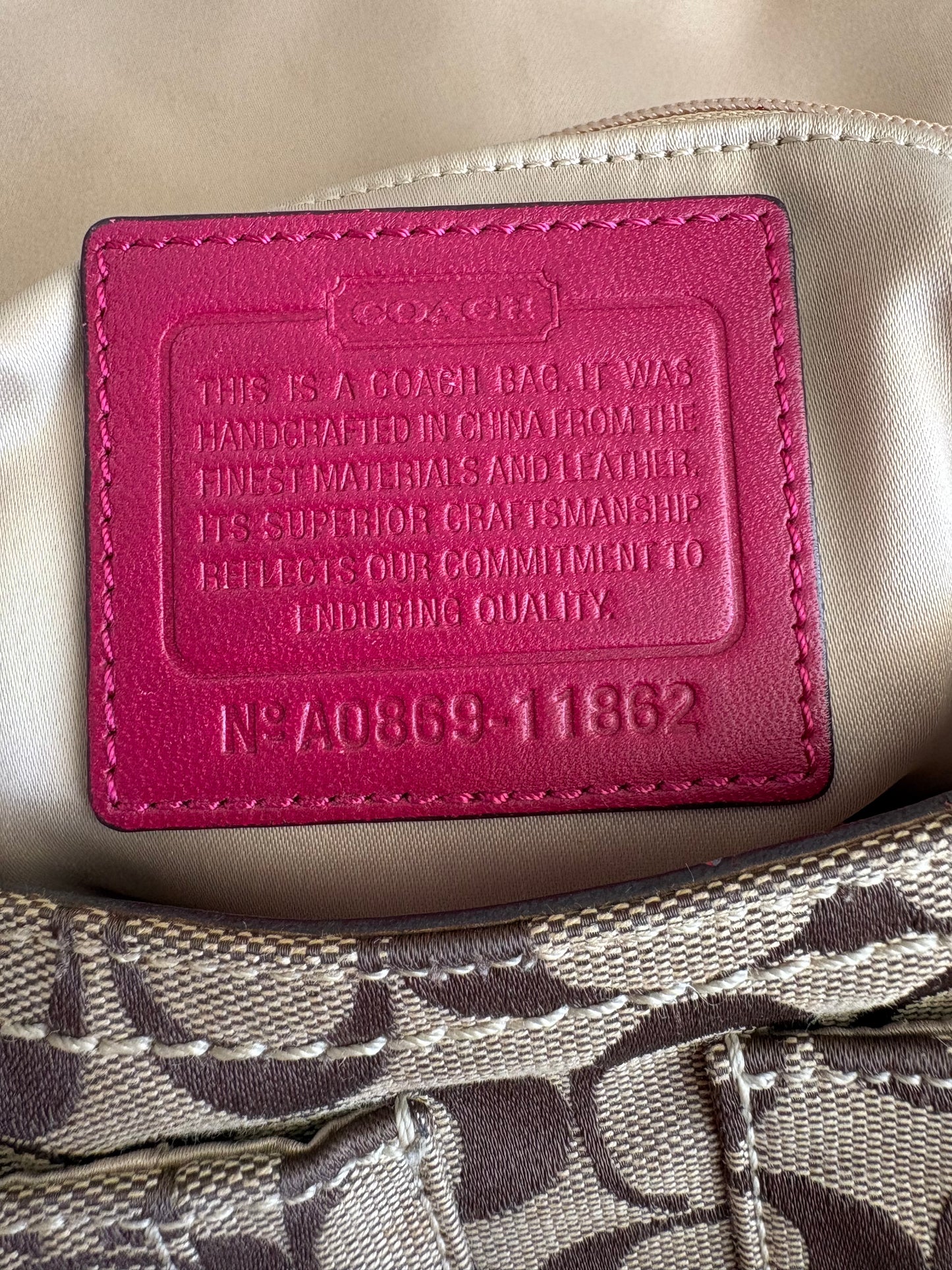 Coach Soho Signature Monogram with Pink Leather Shoulder Bag