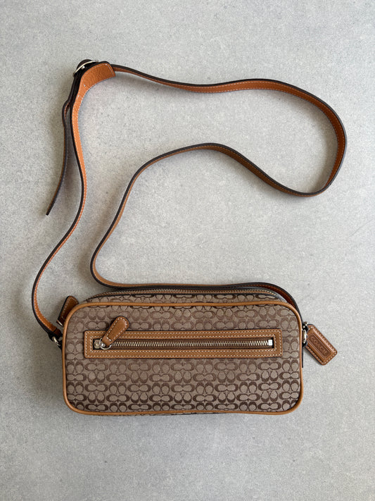 Coach Brown Canvas Signature Monogram Crossbody Bag