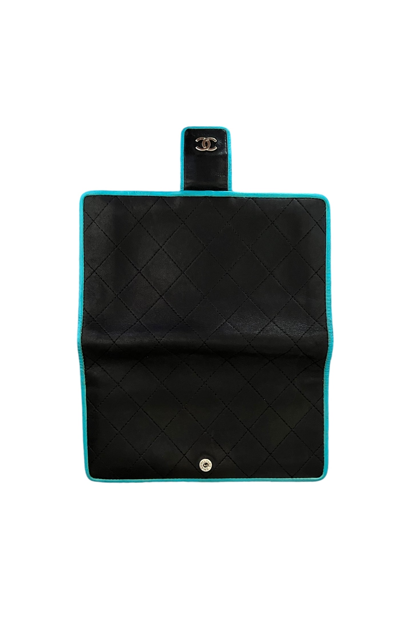 Chanel Black/Blue Quilted Lambskin Leather Long Wallet