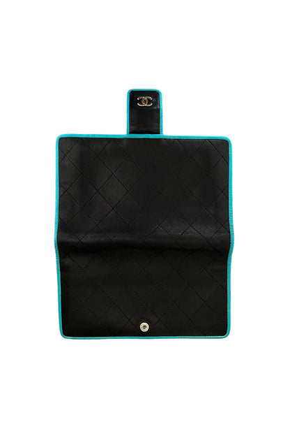 Chanel Black/Blue Quilted Lambskin Leather Long Wallet