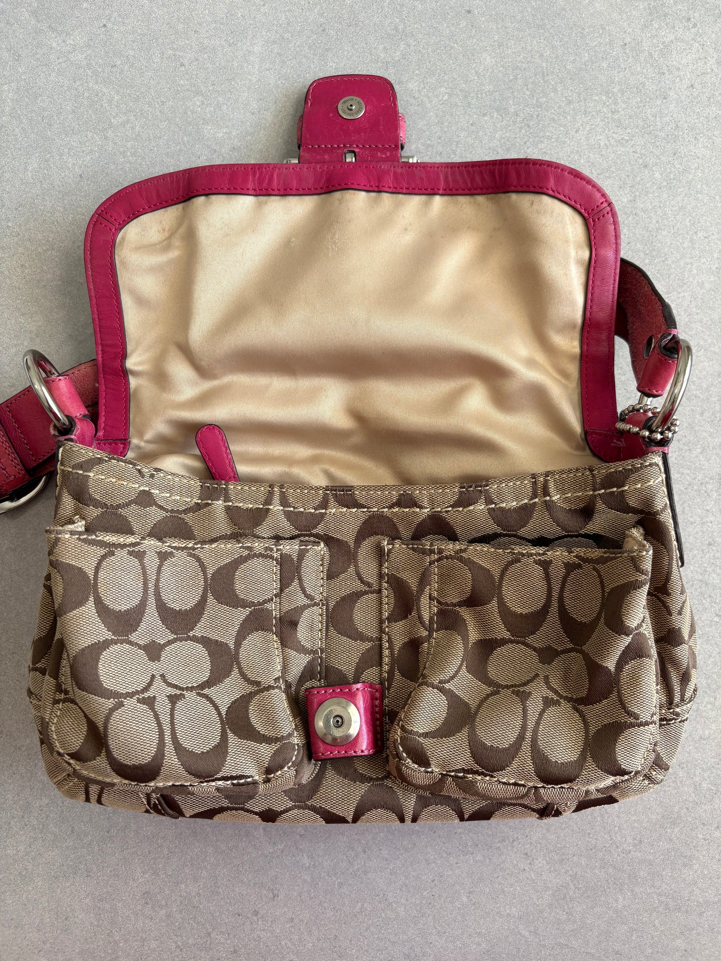 Coach Soho Signature Monogram with Pink Leather Shoulder Bag